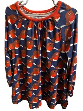 Mini Boden Navy & Red Bird Print Tunic Top or Dress  Pockets Size 6/7
